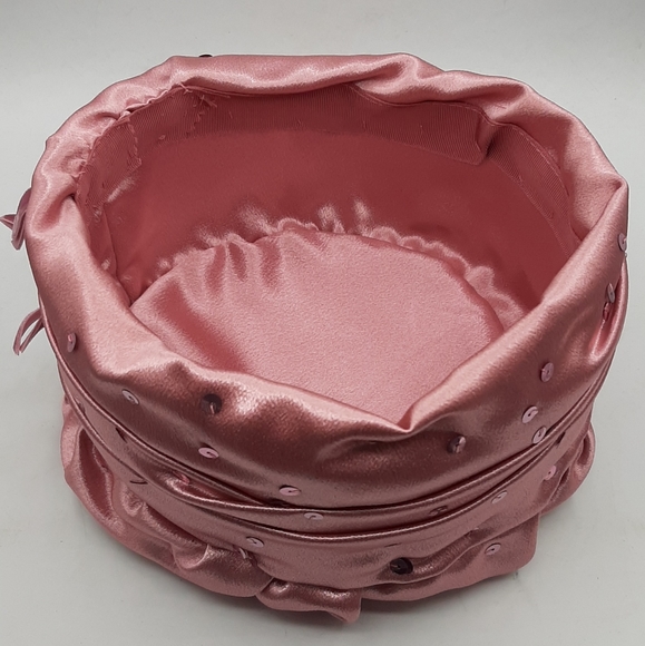 Vintage Handmade Dusty Rose Satin Hat Woman's Dressy Hat With Sequins Size 7? - Picture 6 of 8